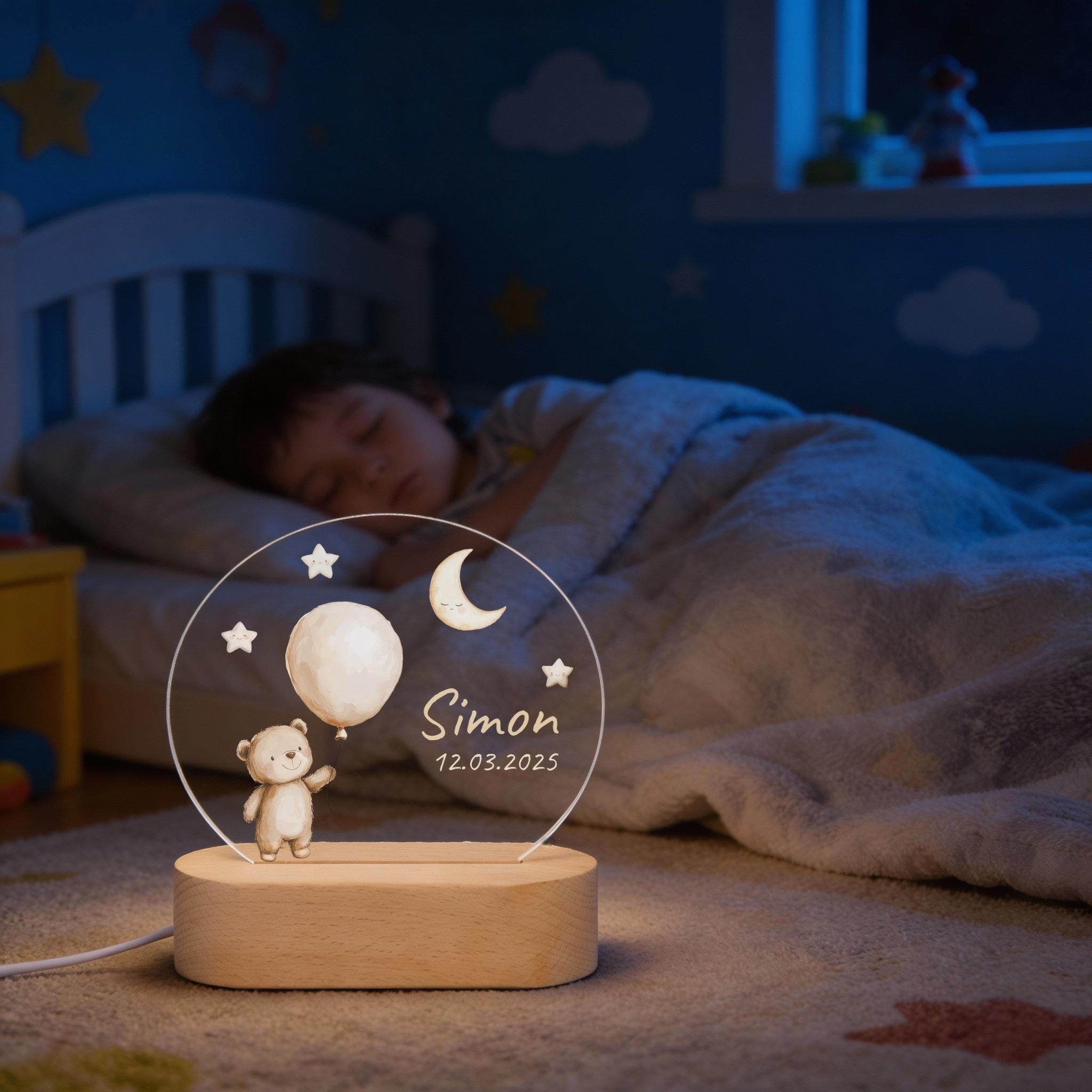 Personalisierte Nachtlampe Bär Simon, Babygeschenk Geburt, Geschenk zur Geburt, Taufgeschenk, Geburtstagsgeschenk, Nachtlicht Kinder