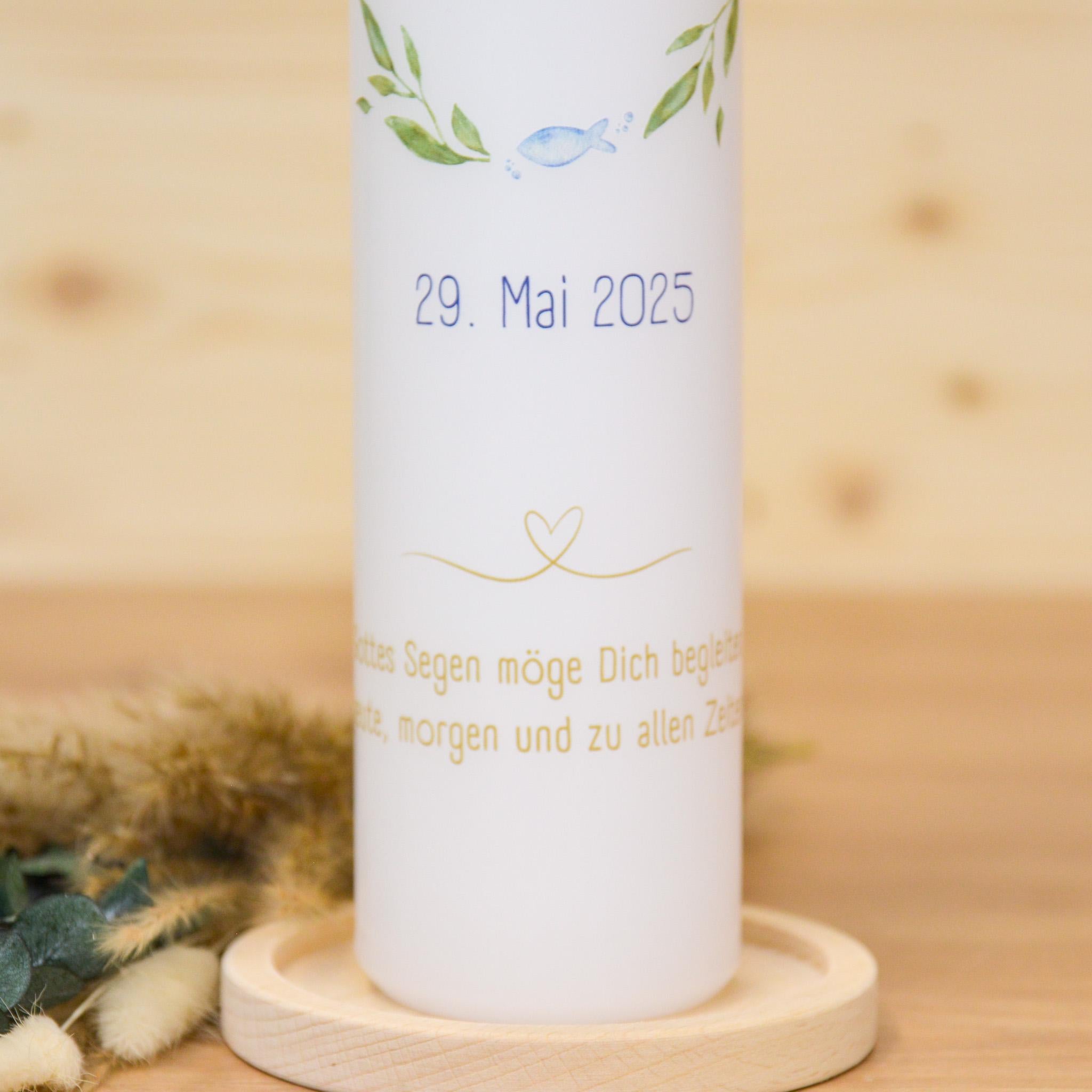 Personalisierte Kommunionkerze Fisch Elias – Mit Name, Datum & Spruch – Kerze zur Erstkommunion - Erstkommunion