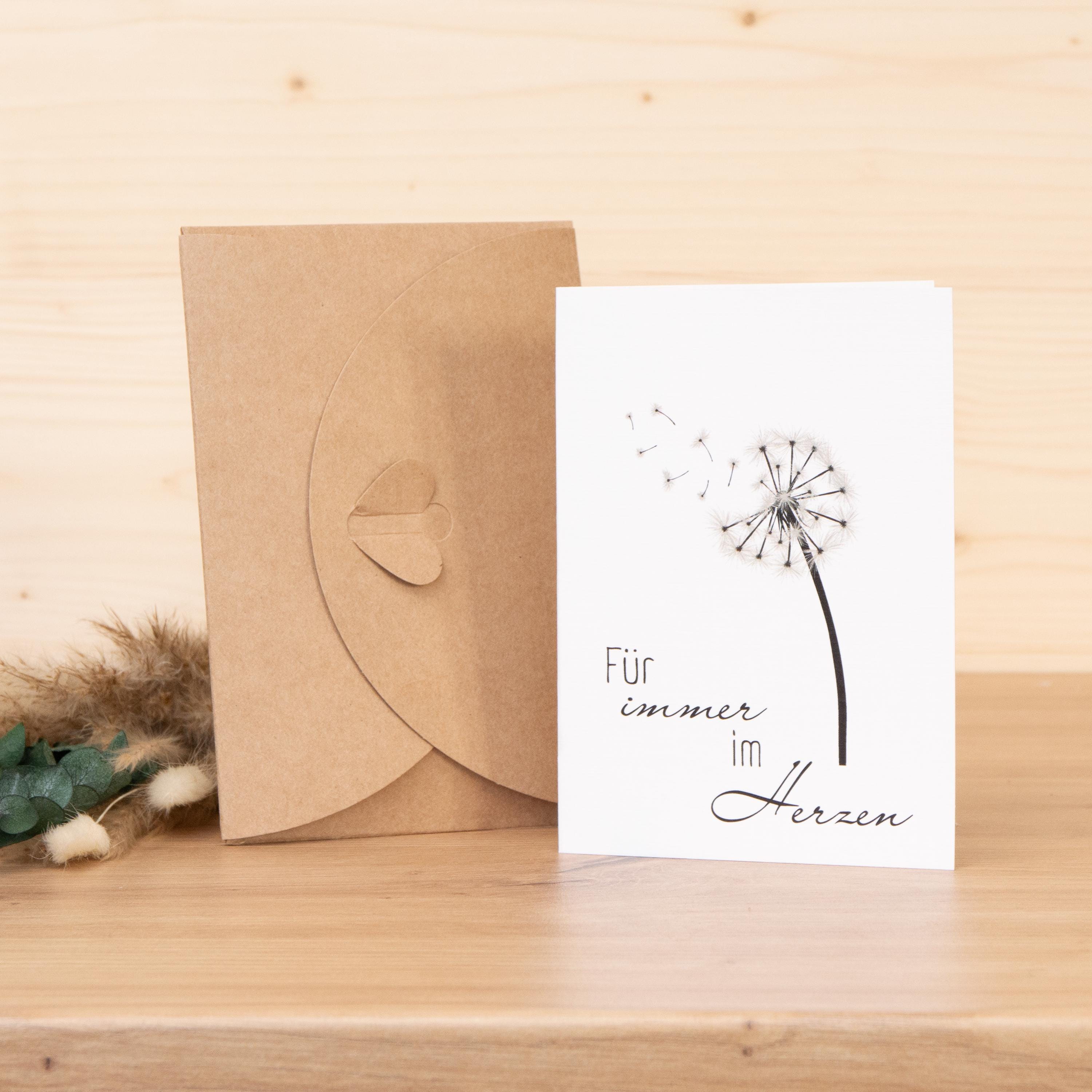 Trauerkerze mit Holz - Für immer im Herzen - Geschenkset nach Wahl, Gedenklicht, Geschenk für Trauernde, Trauergeschenk, Karte, Kuvert