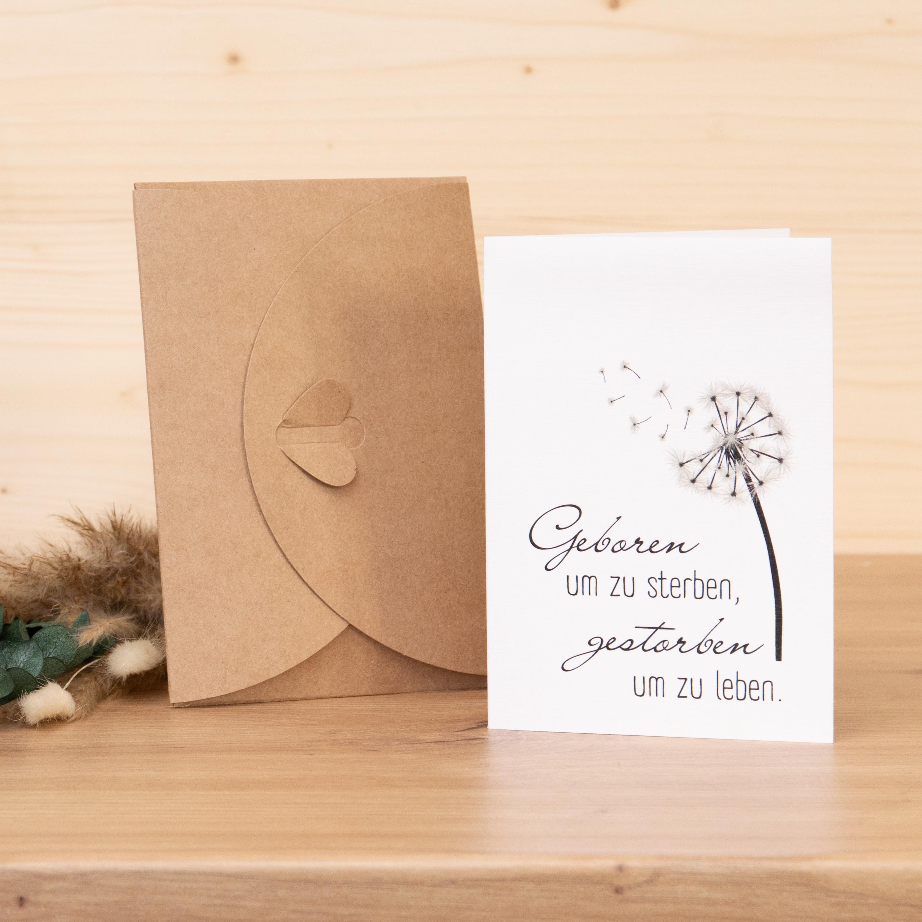 Trauerkerze - Geboren um zu sterben - Geschenkset mit Kerze, Grußkarte und Kuvert, Gedenklicht, Geschenk für Trauernde, Trauergeschenk