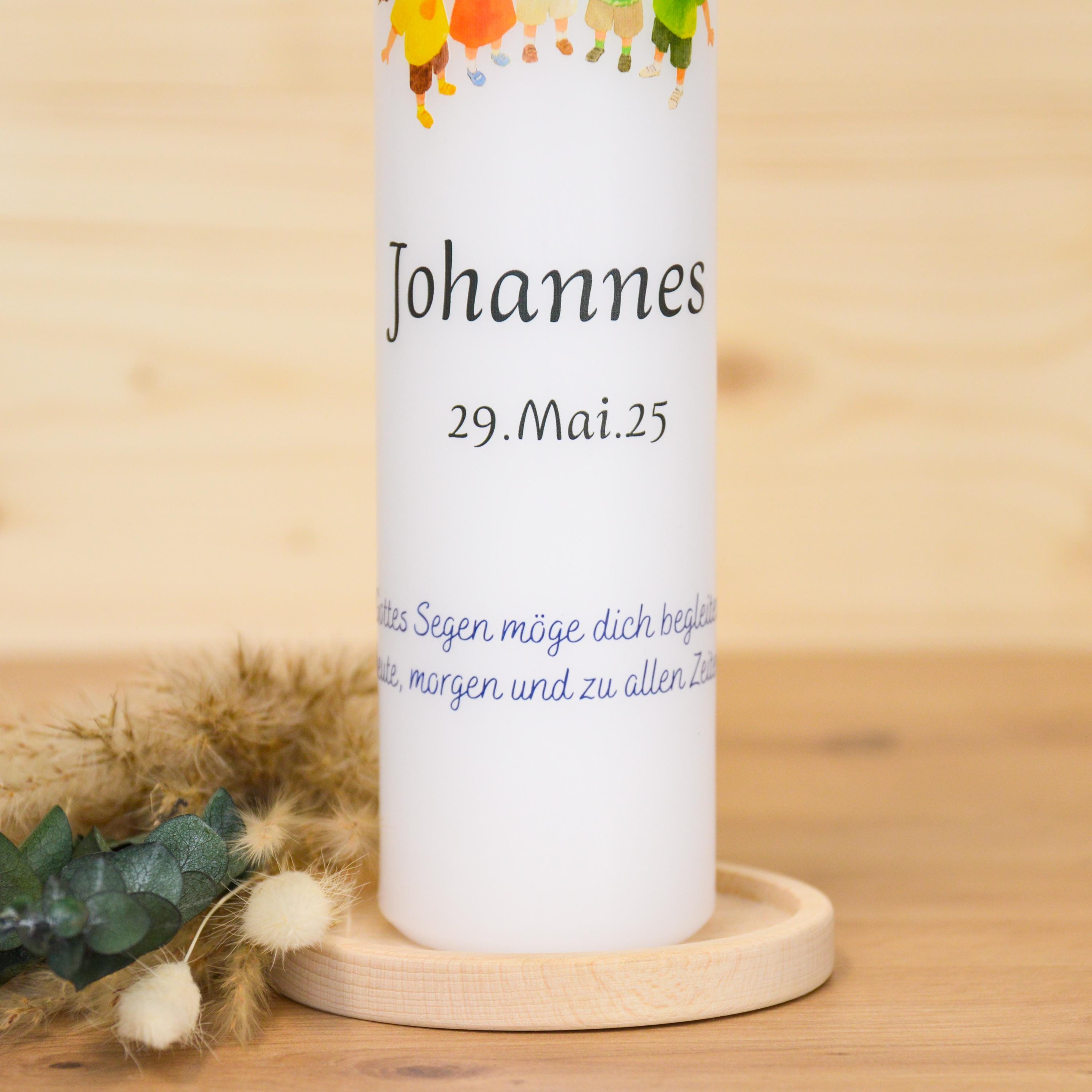 Personalisierte Kommunionkerze 2026 Johannes - Ihr seid meine Freunde – Mit Name, Datum & Spruch – Kerze Erstkommunion - Erstkommunion 2026