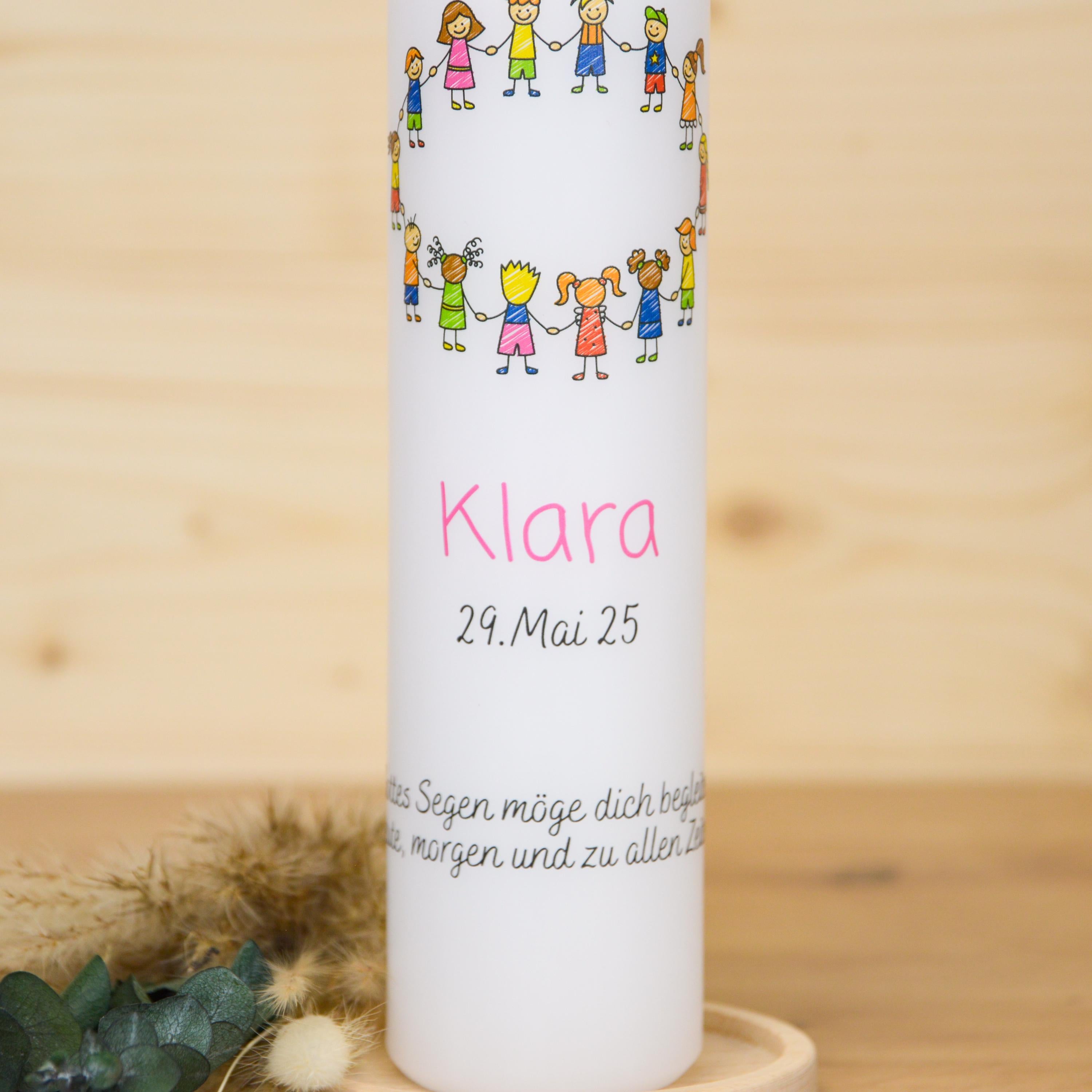 Personalisierte Kommunionkerze 2026 Klara - Ihr seid meine Freunde – Mit Name, Datum & Spruch – Kerze Erstkommunion - Erstkommunion 2026