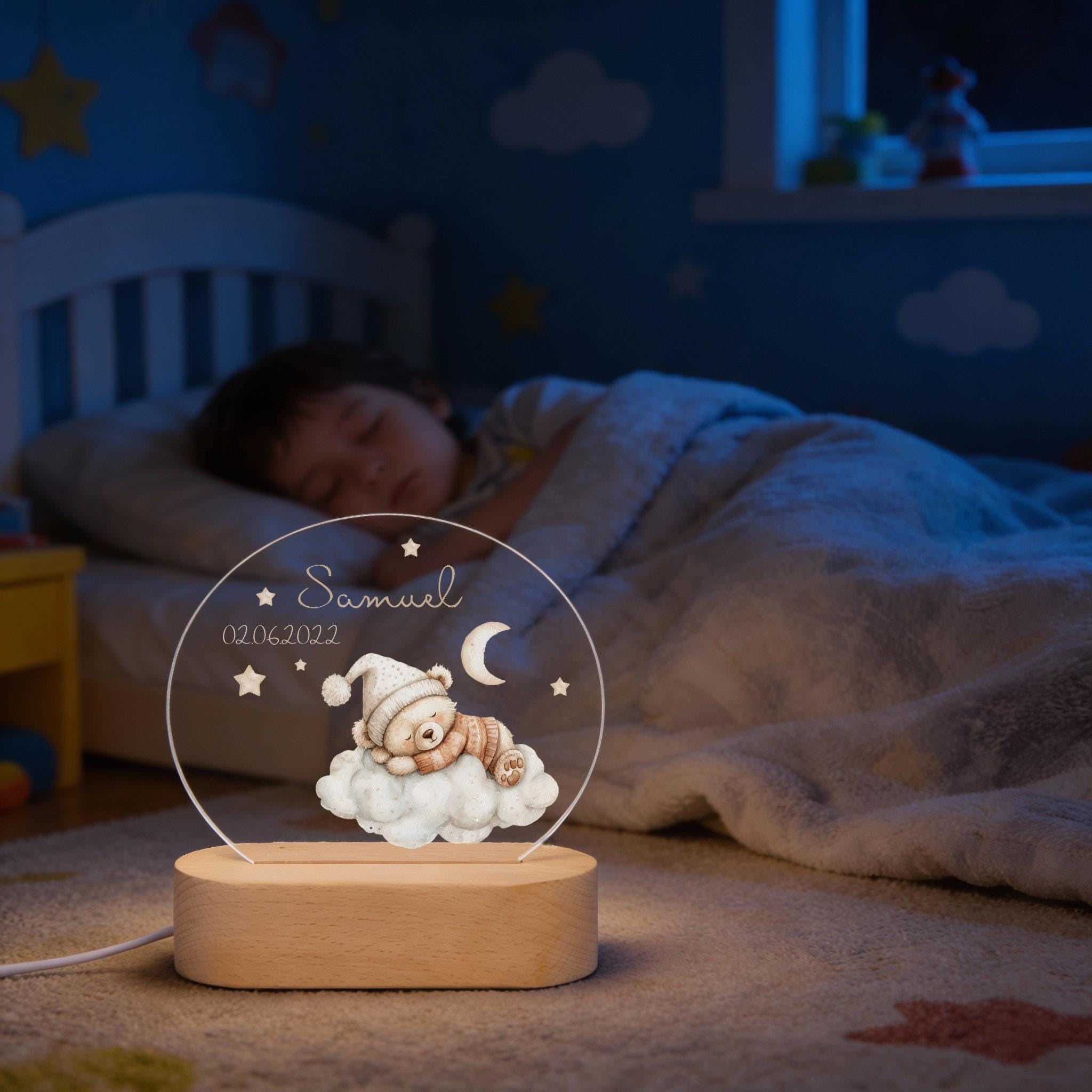Personalisierte Nachtlampe Bär auf Wolke, Babygeschenk Geburt, Geschenk zur Geburt, Taufgeschenk, Geburtstagsgeschenk, Nachtlicht Kinder