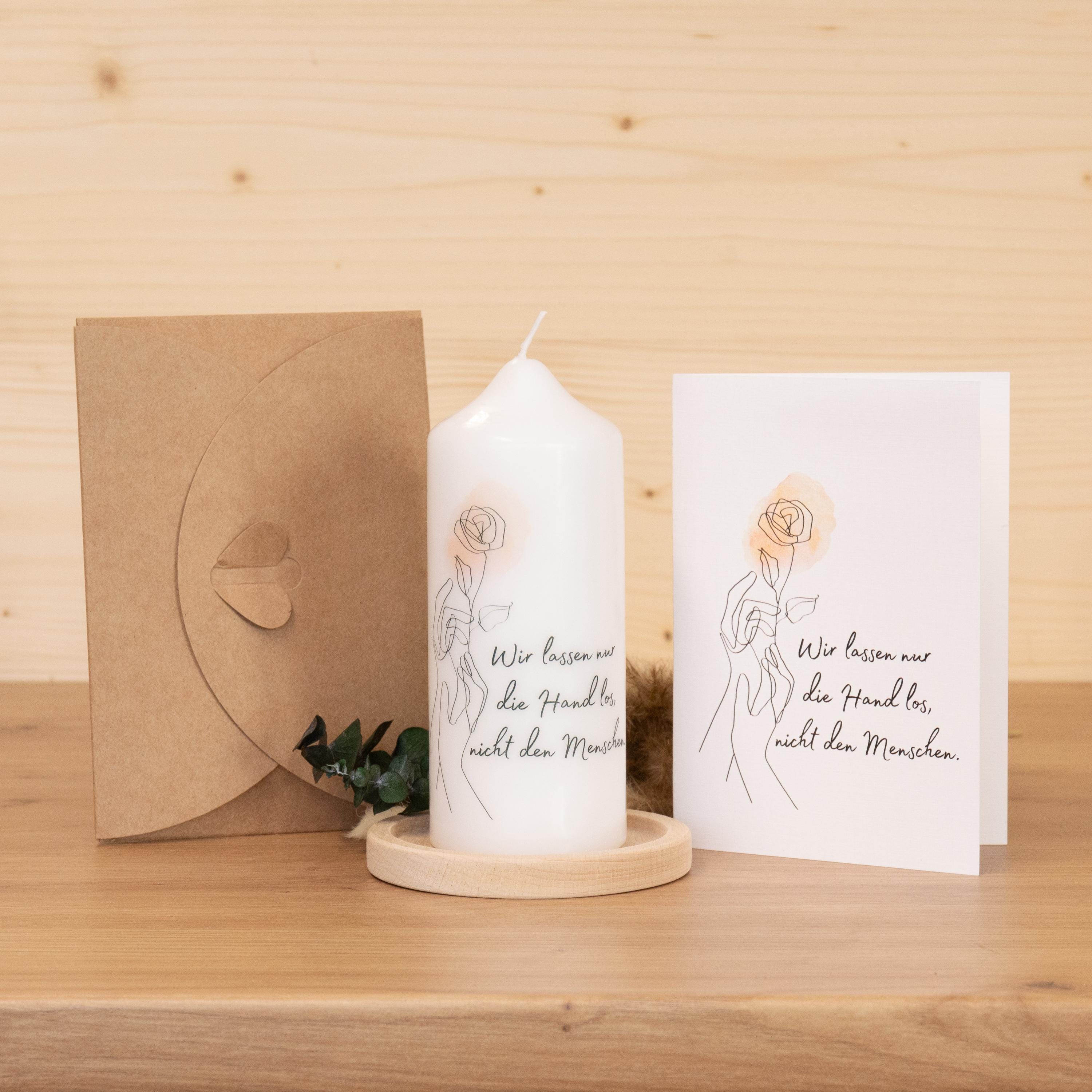 Trauerkerze - Hand - Geschenkset mit Kerze, Grußkarte und Kuvert, Gedenklicht, Geschenk für Trauernde, Trauergeschenk