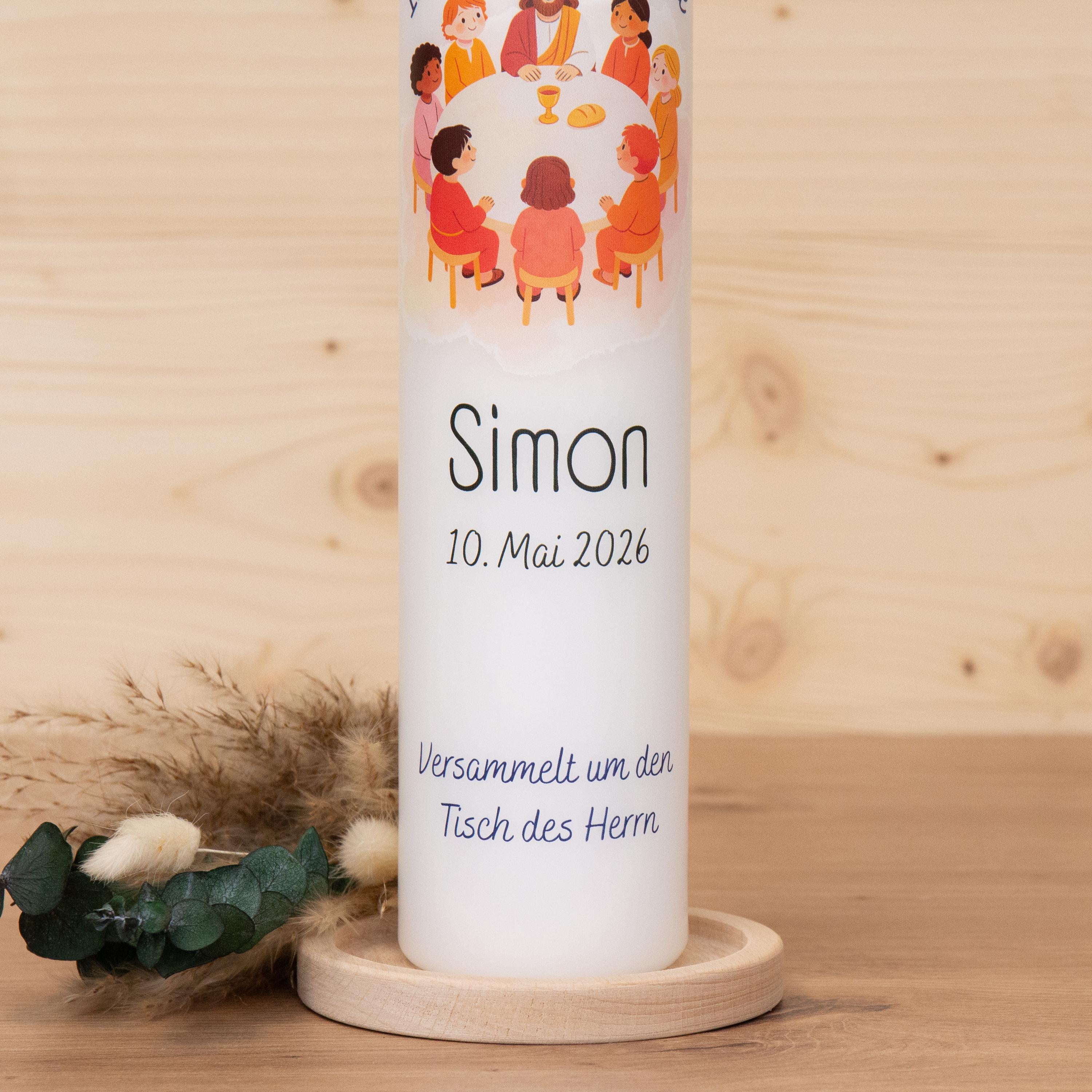Personalisierte Kommunionkerze 2026 Simon - Ihr seid meine Freunde – Mit Name, Datum & Spruch – Kerze Erstkommunion - Erstkommunion 2026