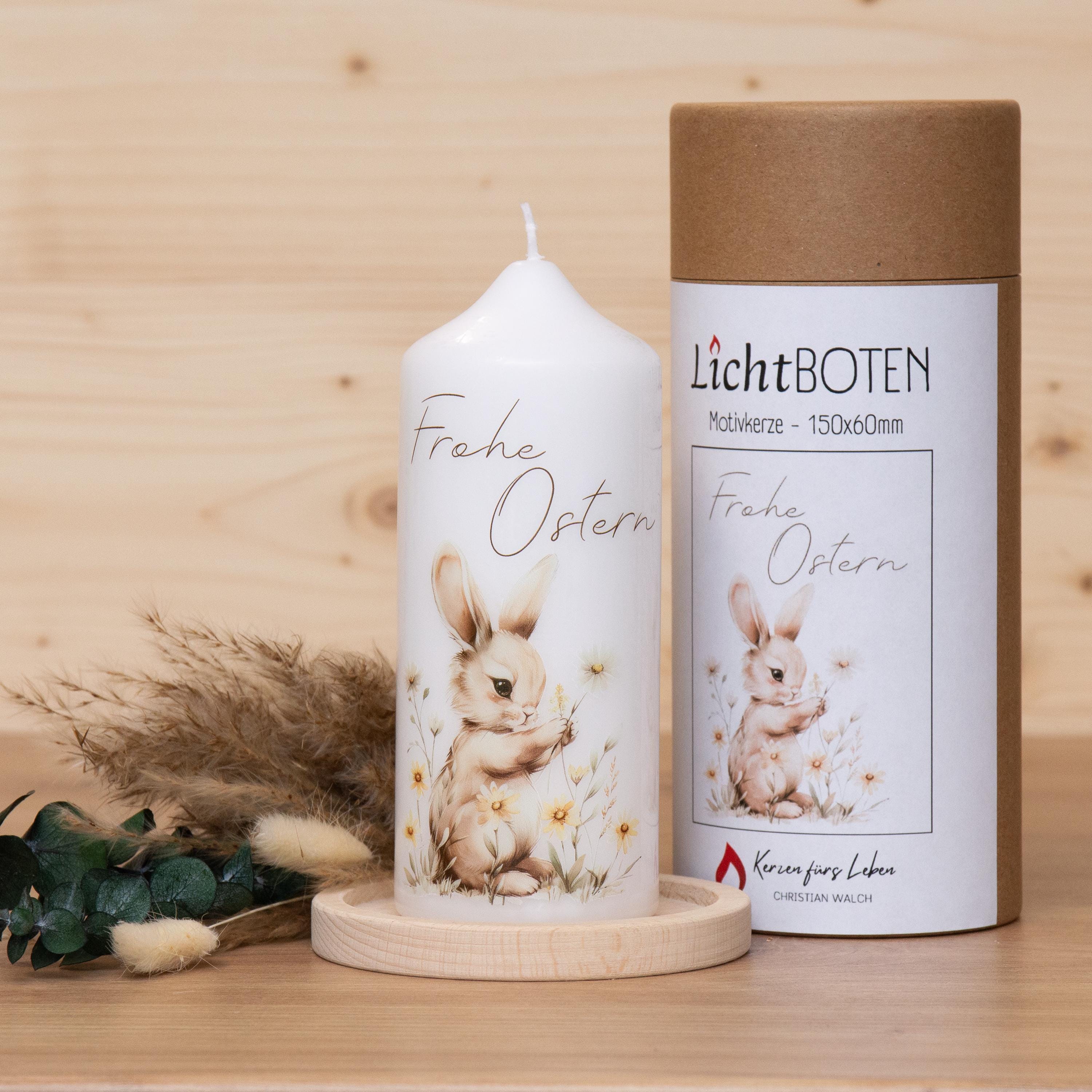 Osterkerze mit süßem Osterhasen | Blumenwiese | Kerze mit Ostermotiv | Kerze Osterhase | Geschenkkerze | Geschenkset | 150x60mm
