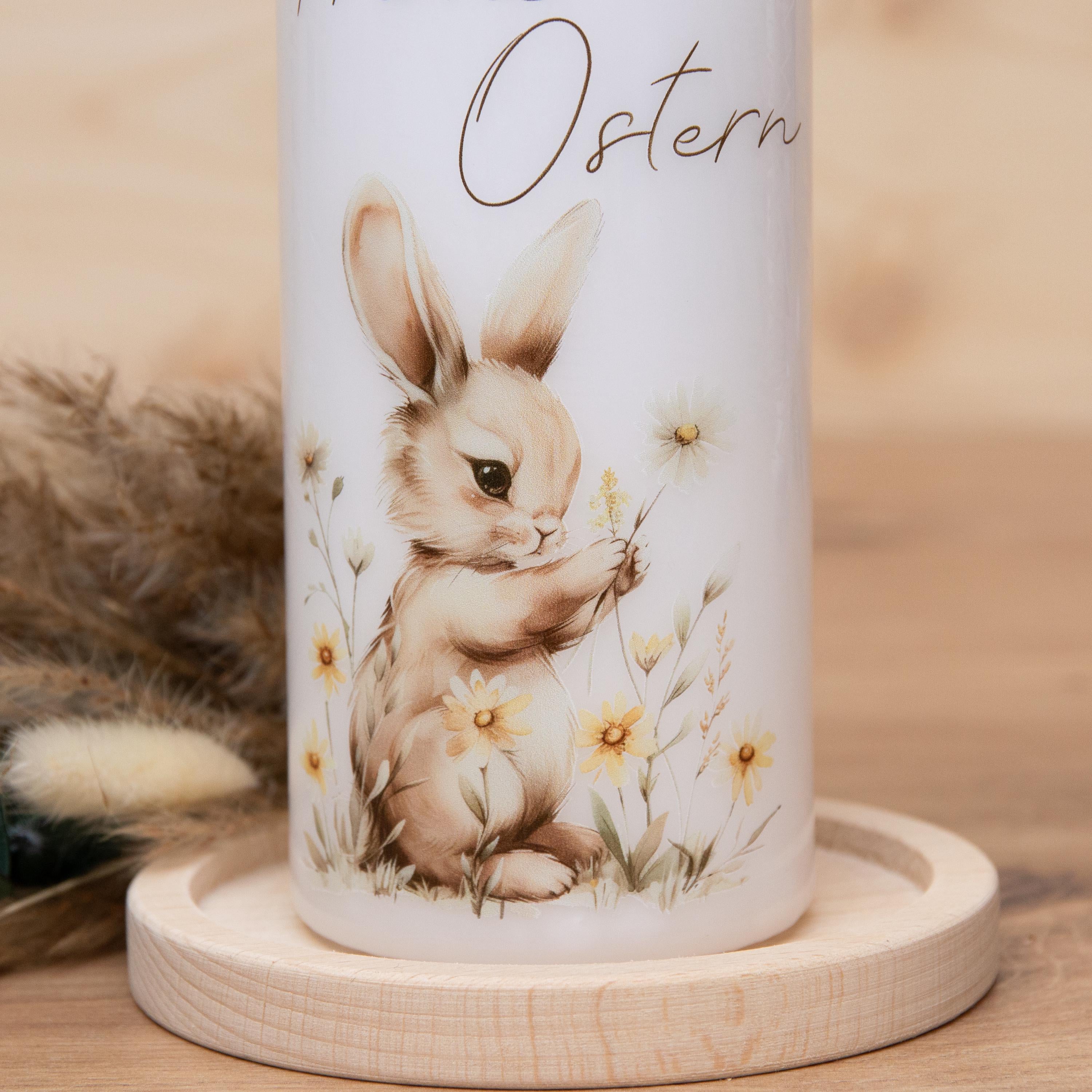Osterkerze mit süßem Osterhasen | Blumenwiese | Kerze mit Ostermotiv | Kerze Osterhase | Geschenkkerze | Geschenkset | 150x60mm