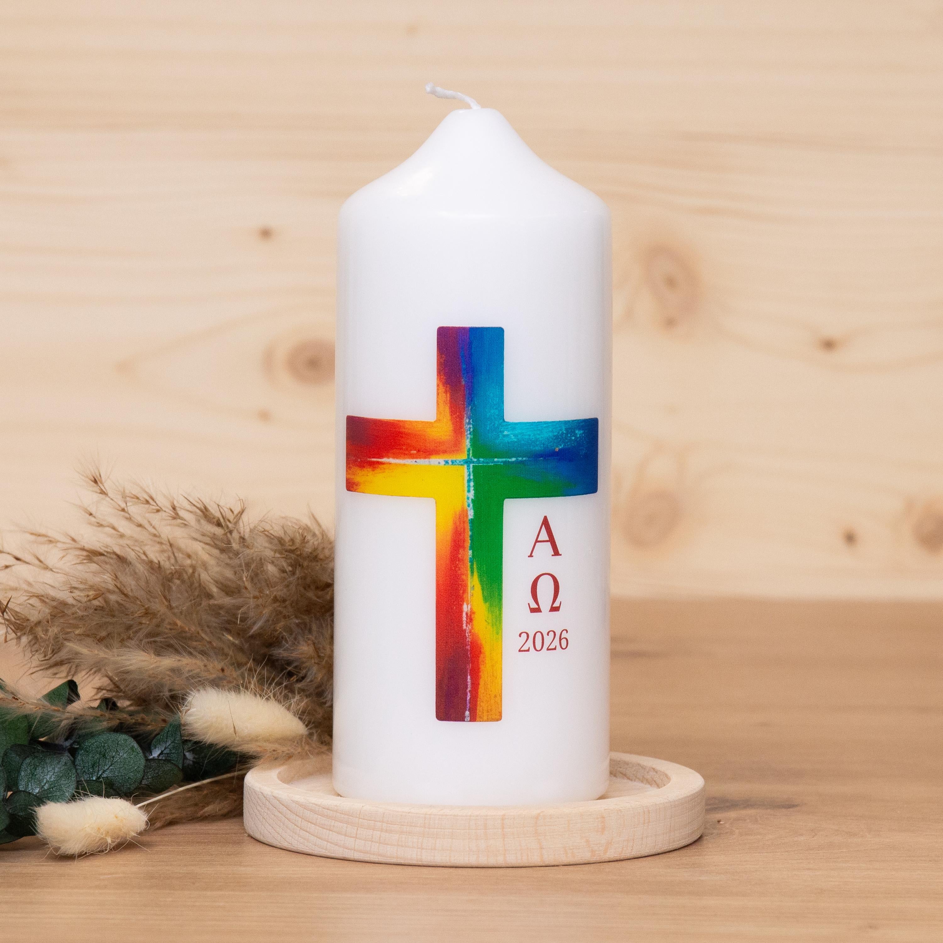 Osterkerze buntem Kreuz | Osterkreuz | Kerze mit Ostermotiv | Kerze Kreuz | Geschenkkerze | Geschenkset | 150x60mm