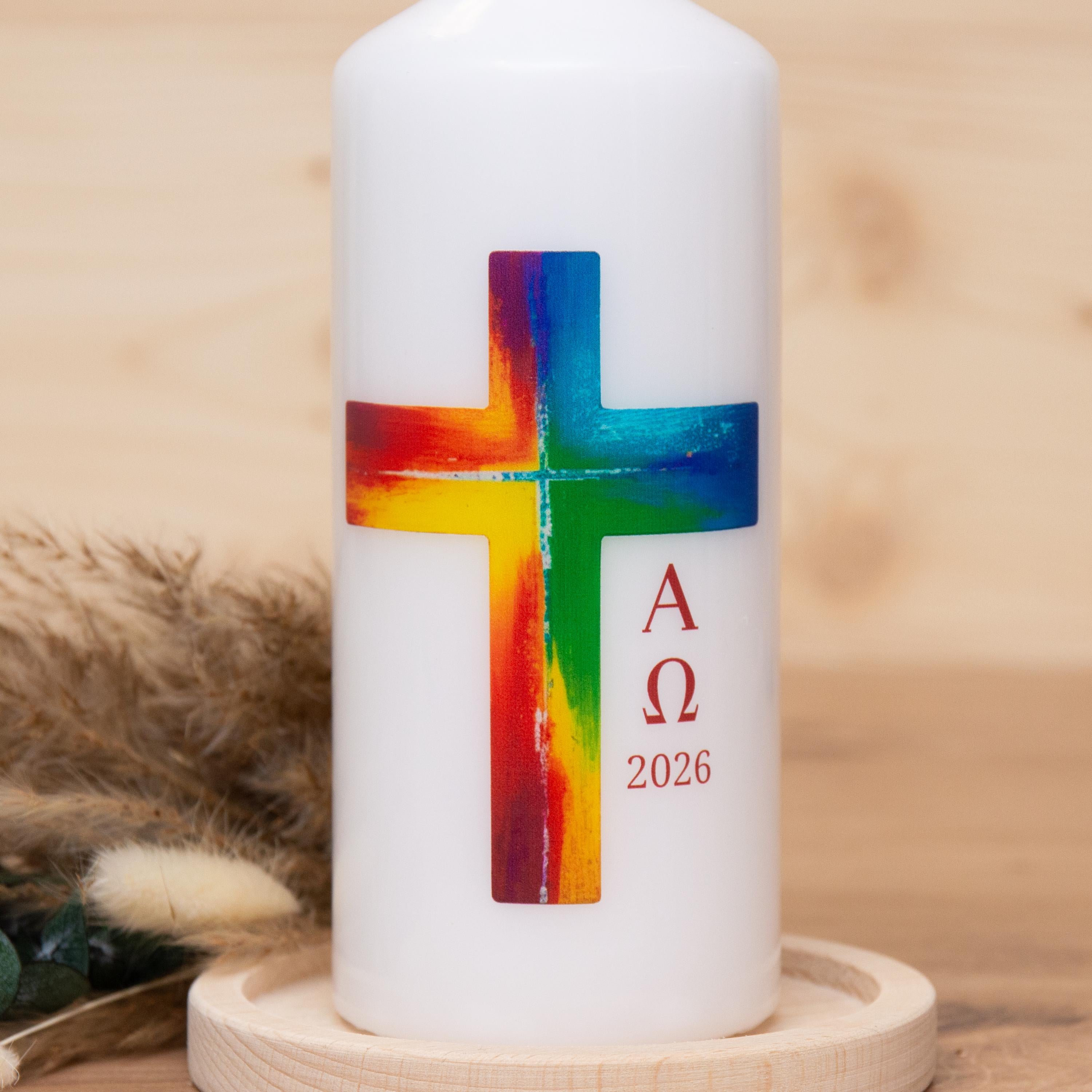 Osterkerze buntem Kreuz | Osterkreuz | Kerze mit Ostermotiv | Kerze Kreuz | Geschenkkerze | Geschenkset | 150x60mm