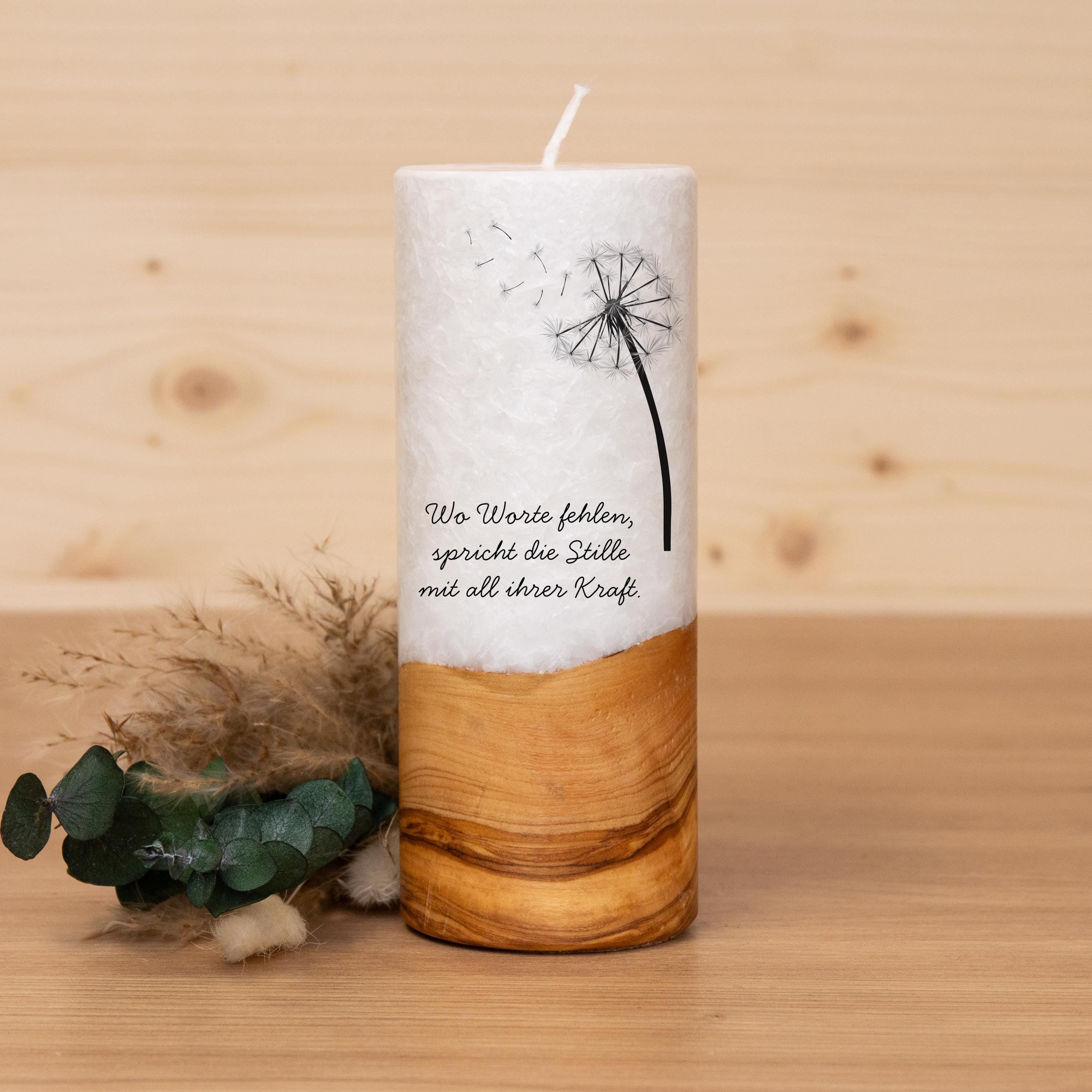 Trauerkerze mit Holz - Wo Worte fehlen - Geschenkset nach Wahl, Gedenklicht, Geschenk für Trauernde, Trauergeschenk, Karte, Kuvert