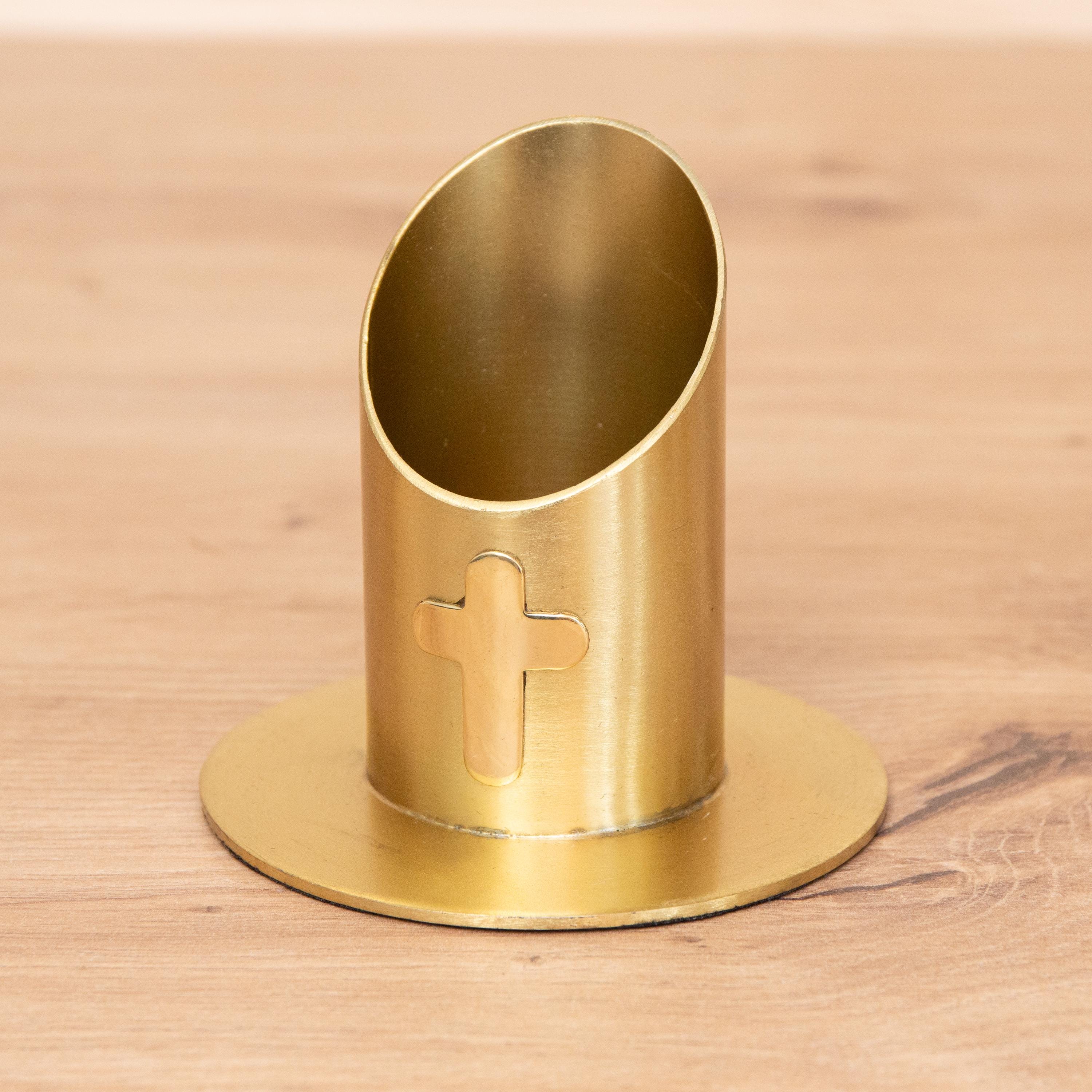 Kerzenhalter bis 4cm in Gold Farbe - Kreuz – Halter für Taufkerze, Kommunionkerze & Hochzeitskerze | Metall Kerzenständer festliche Deko