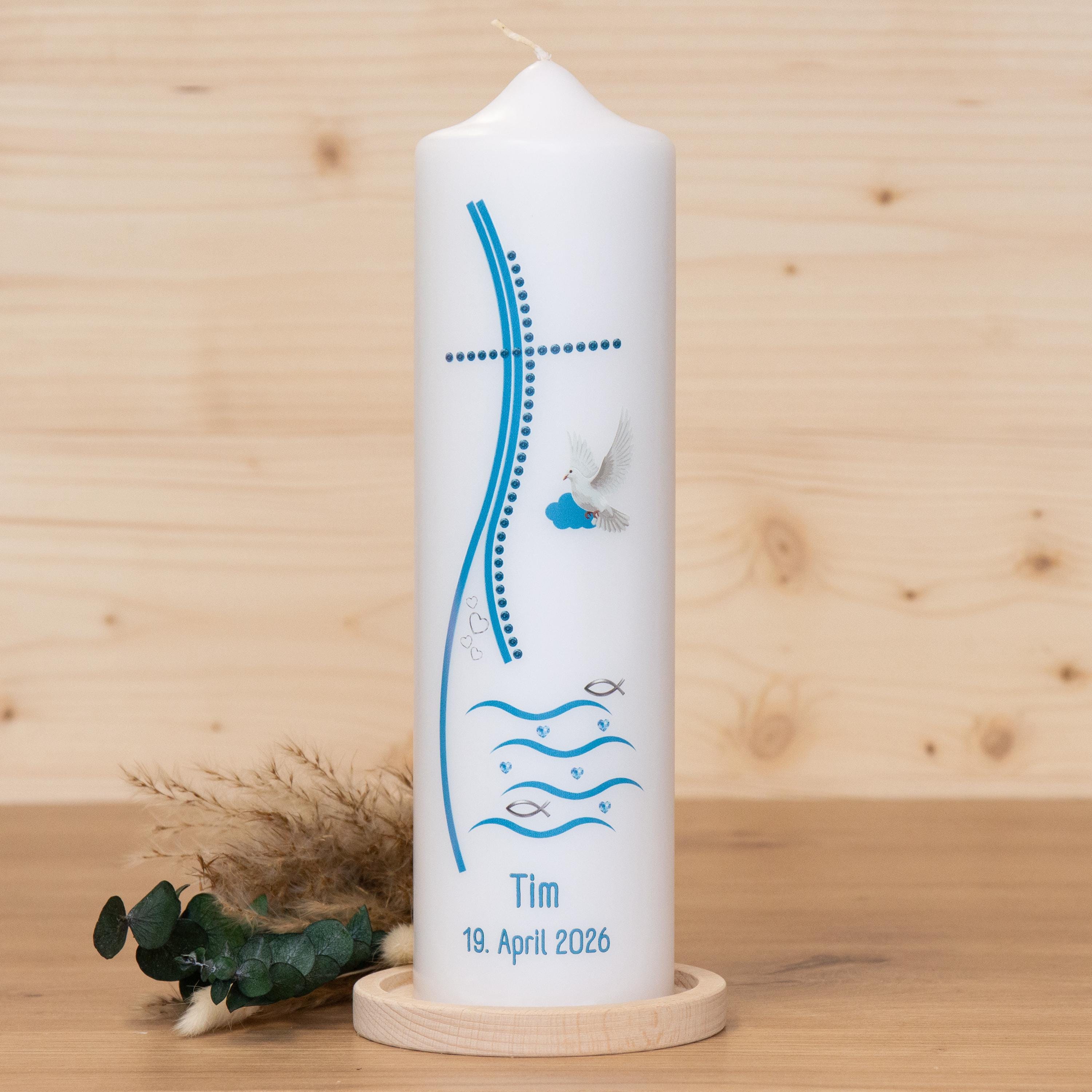 Taufkerze Kreuz - Tim - Geschenk zur Taufe - Für die Taufe, Kerze zur Taufe, Taufkerze, Personalisierte Taufkerze