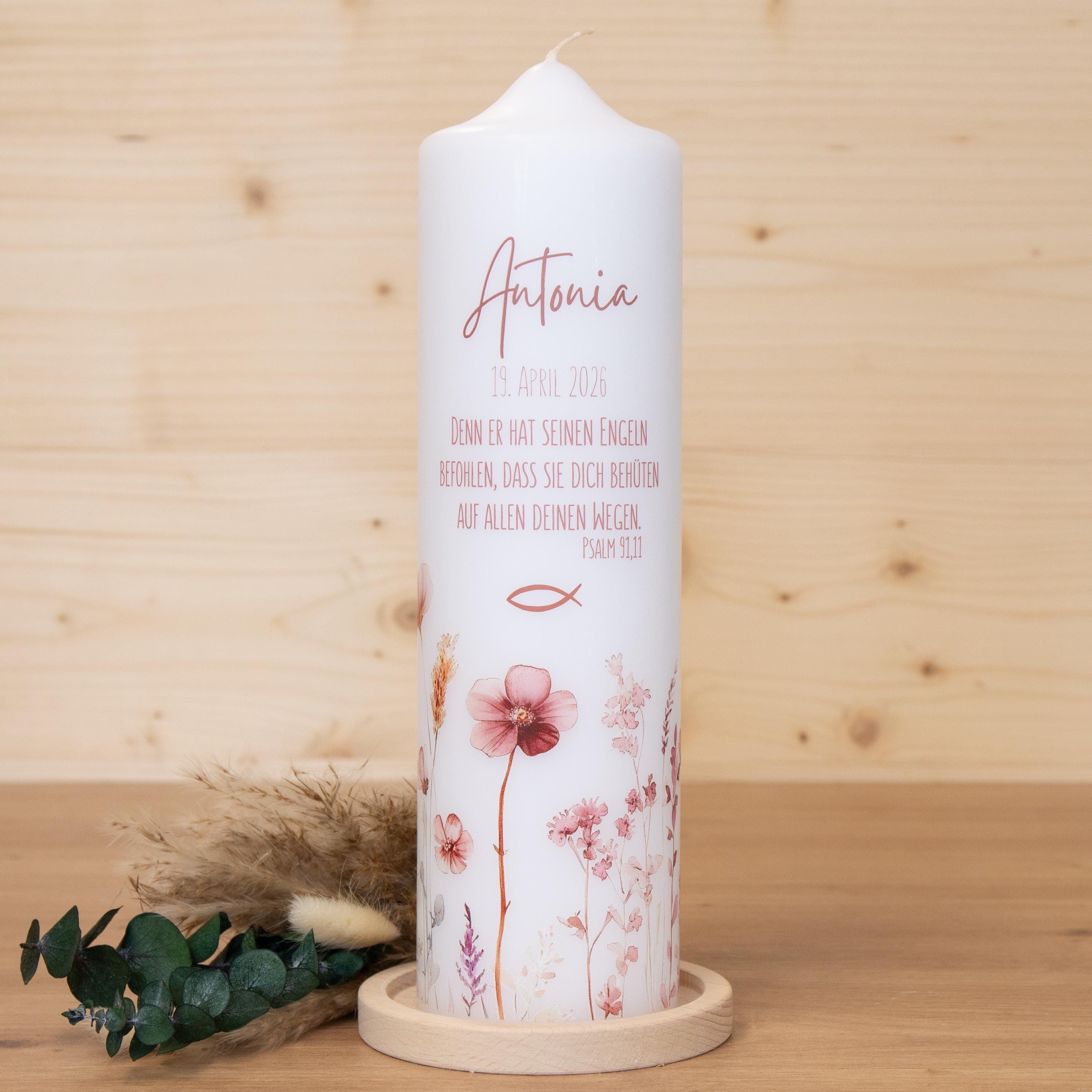 personalisierte Taufkerze Blumenwiese - Antonia - Wildblumen - Für die Taufe, Kerze zur Taufe, Taufkerze, Personalisierte Taufkerze