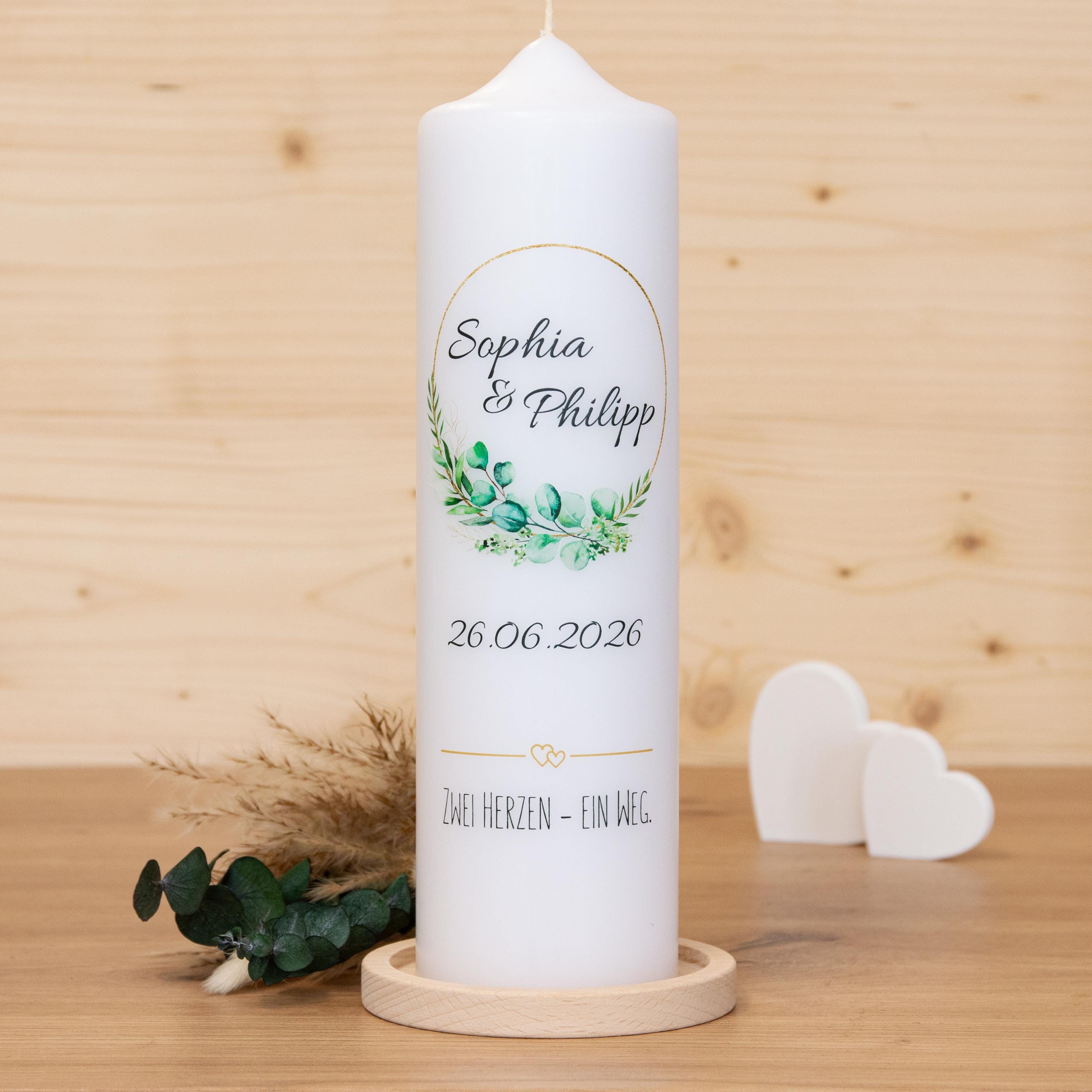 Hochzeitskerze Blumenkranz - Zwei Herzen - individuelle Fertigung - Für die Hochzeit - Traukerze