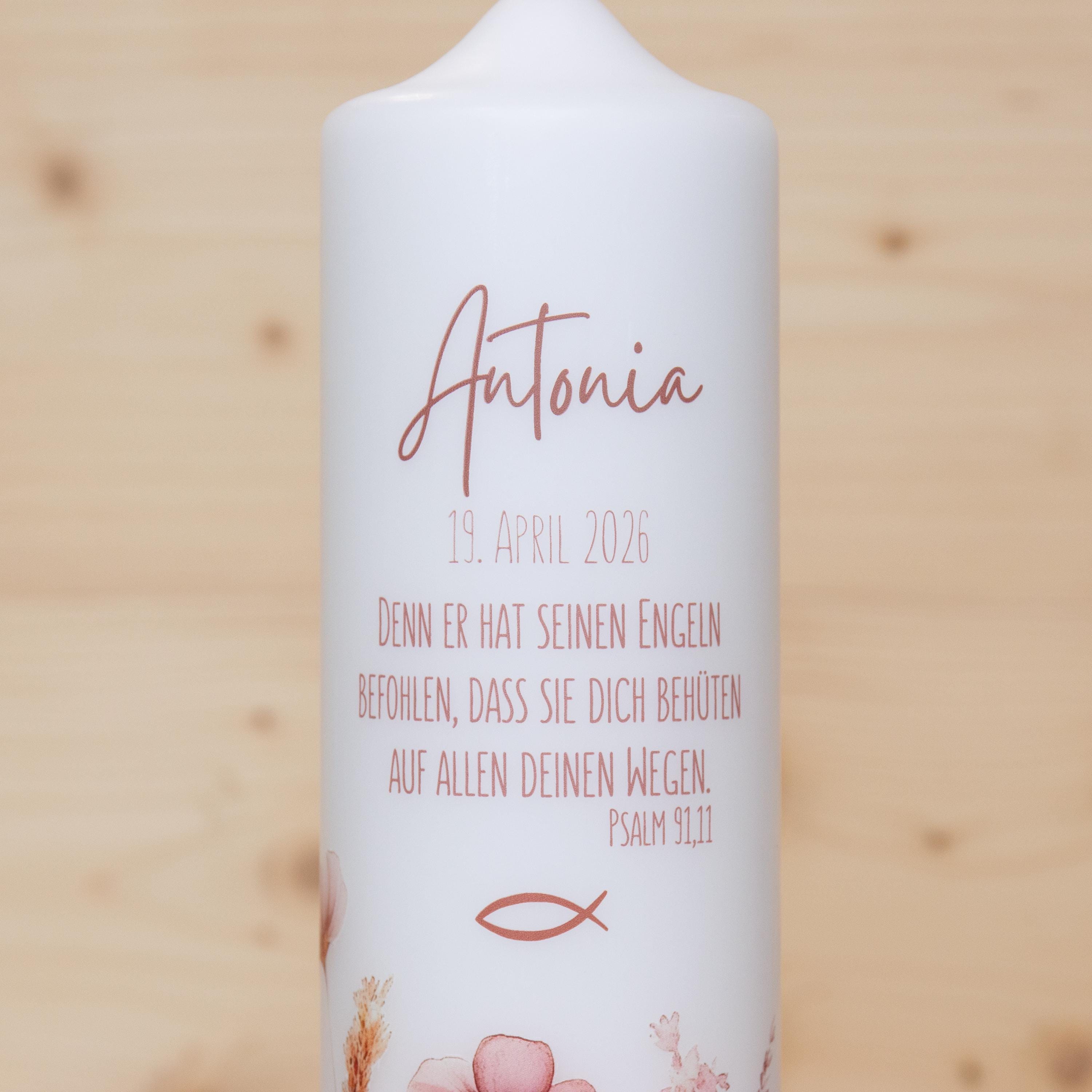 personalisierte Taufkerze Blumenwiese - Antonia - Wildblumen - Für die Taufe, Kerze zur Taufe, Taufkerze, Personalisierte Taufkerze