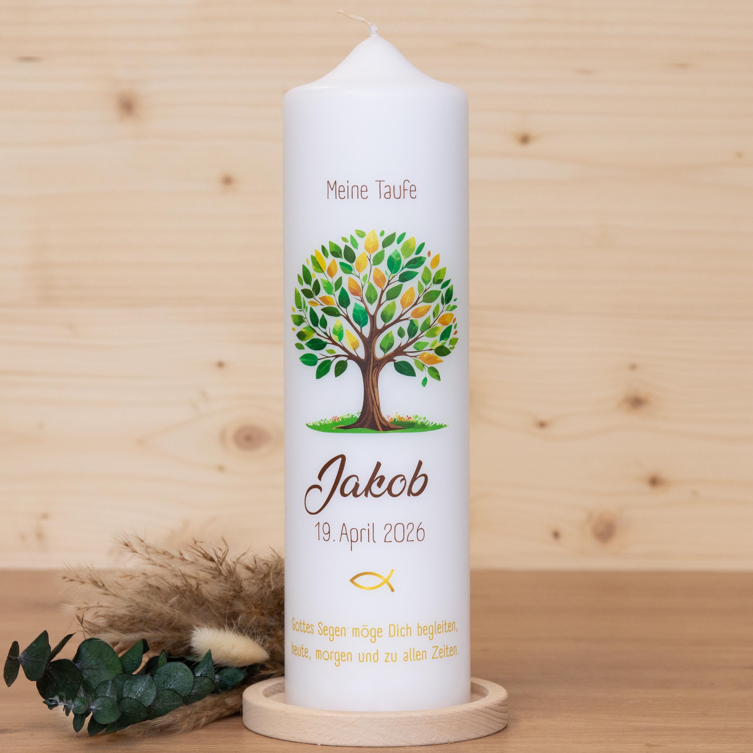Taufkerze Lebensbaum - Jakob, Taufkerze mit Namen, Kerze für die Taufe, Taufkerze personalisiert, Kerze zur Taufe, Taufgeschenk,