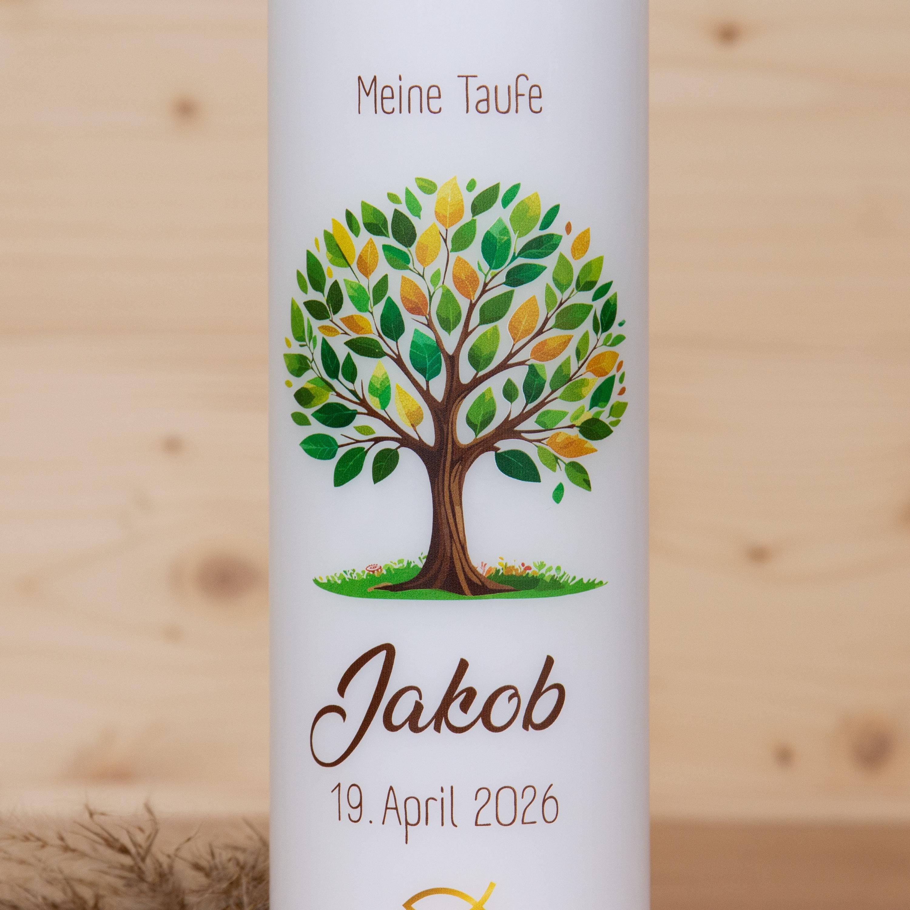 Taufkerze Lebensbaum - Jakob, Taufkerze mit Namen, Kerze für die Taufe, Taufkerze personalisiert, Kerze zur Taufe, Taufgeschenk,