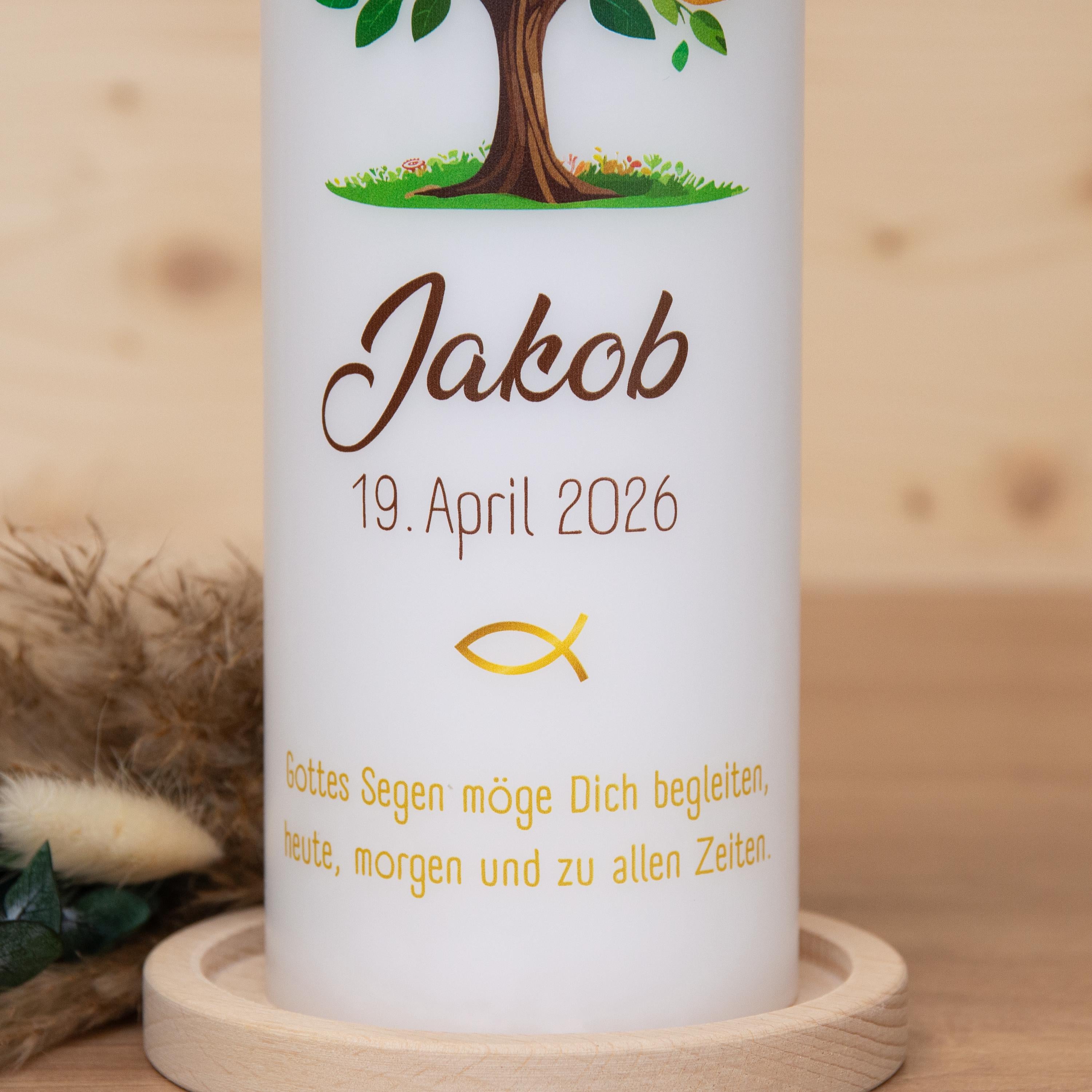 Taufkerze Lebensbaum - Jakob, Taufkerze mit Namen, Kerze für die Taufe, Taufkerze personalisiert, Kerze zur Taufe, Taufgeschenk,