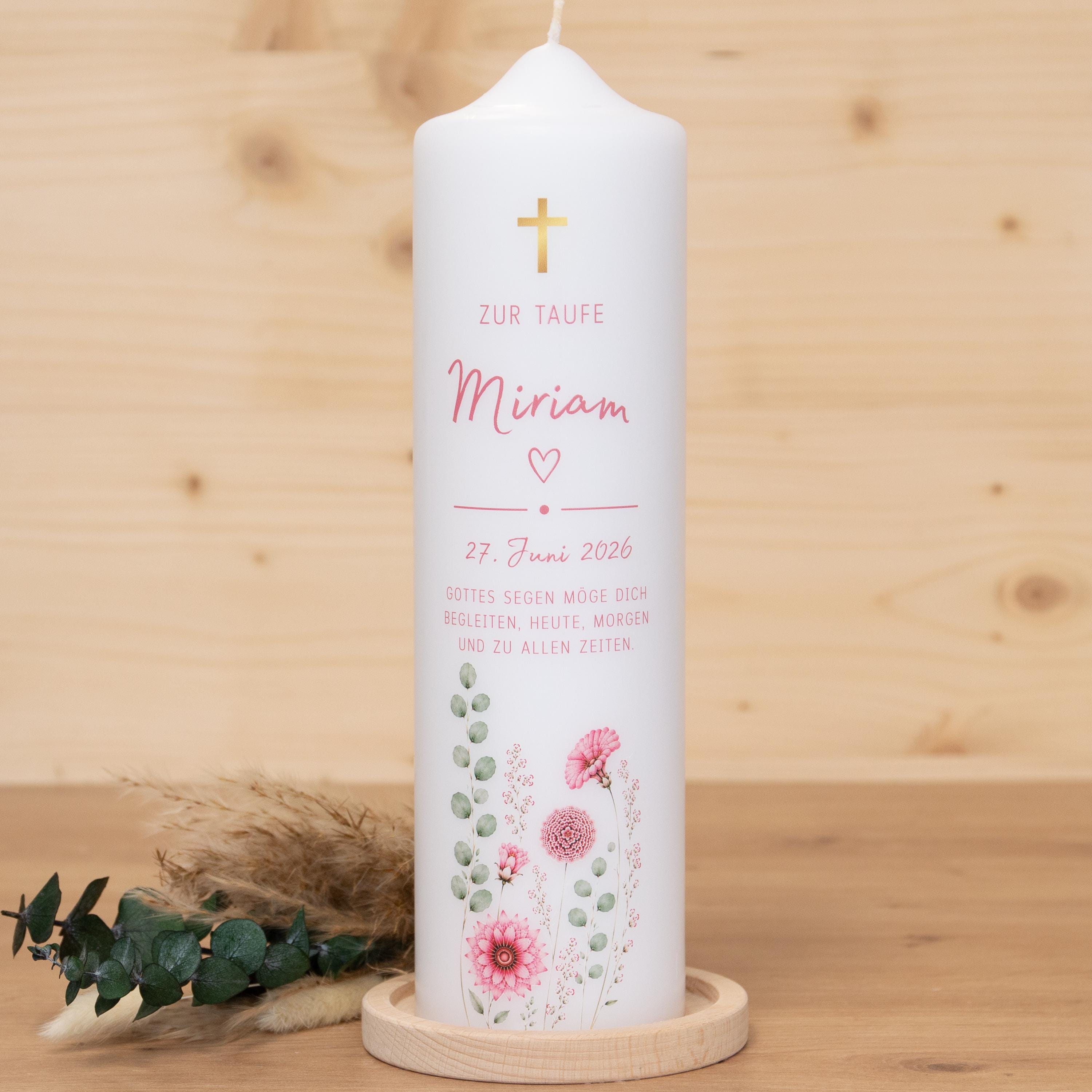 personalisierte Taufkerze - Miriam - Wildblumen - Für die Taufe, Kerze zur Taufe, Taufkerze, Geschenk zur Taufe