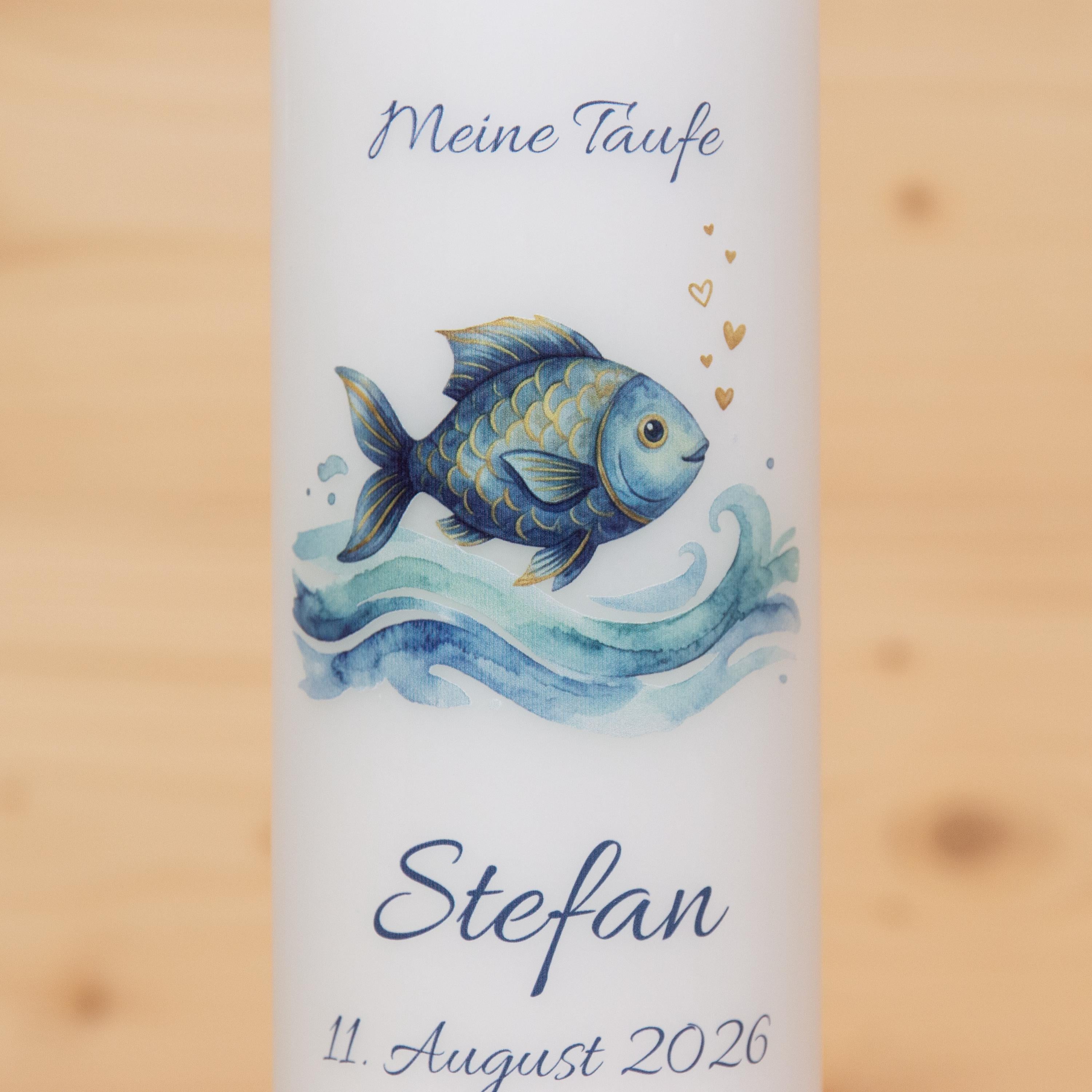 Taufkerze Fisch - Stefan - individuelle Fertigung - Kerze zur Taufe, oder als Geschenk vom Taufpaten