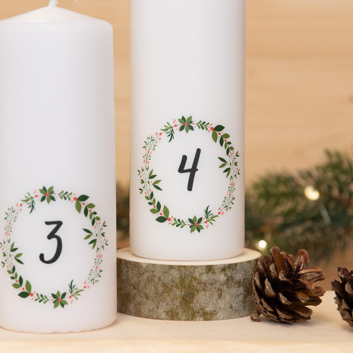 4 Adventskerzen mit Zahlen im Kranz – Weihnachtskerzen Set für Adventskranz | Handgemacht | Weihnachtsdeko Deko | Geschenkidee
